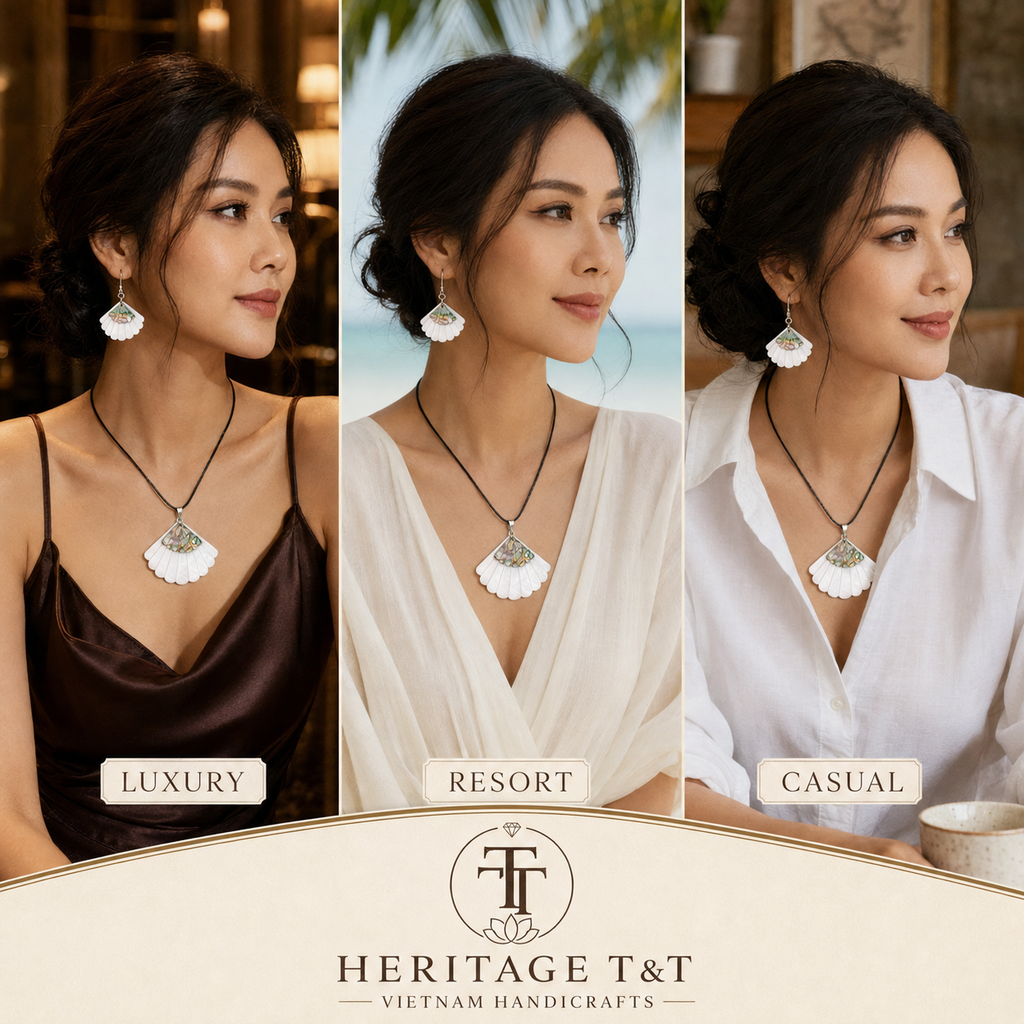 Organic Leaf Abalone - Mother of Pearl Necklace - Earrings Set – Heritage TT