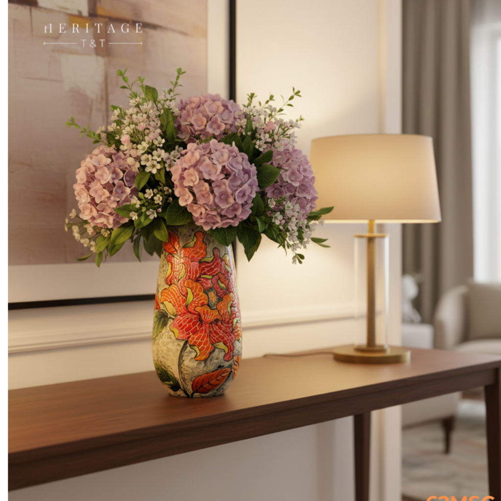Handmade Mosaic Ceramic Vase – Flower Design  – 36.5 cm (14.4 in) – Home Décor – Heritage T&T Mosaic Collection – Bat Trang Vietnam
