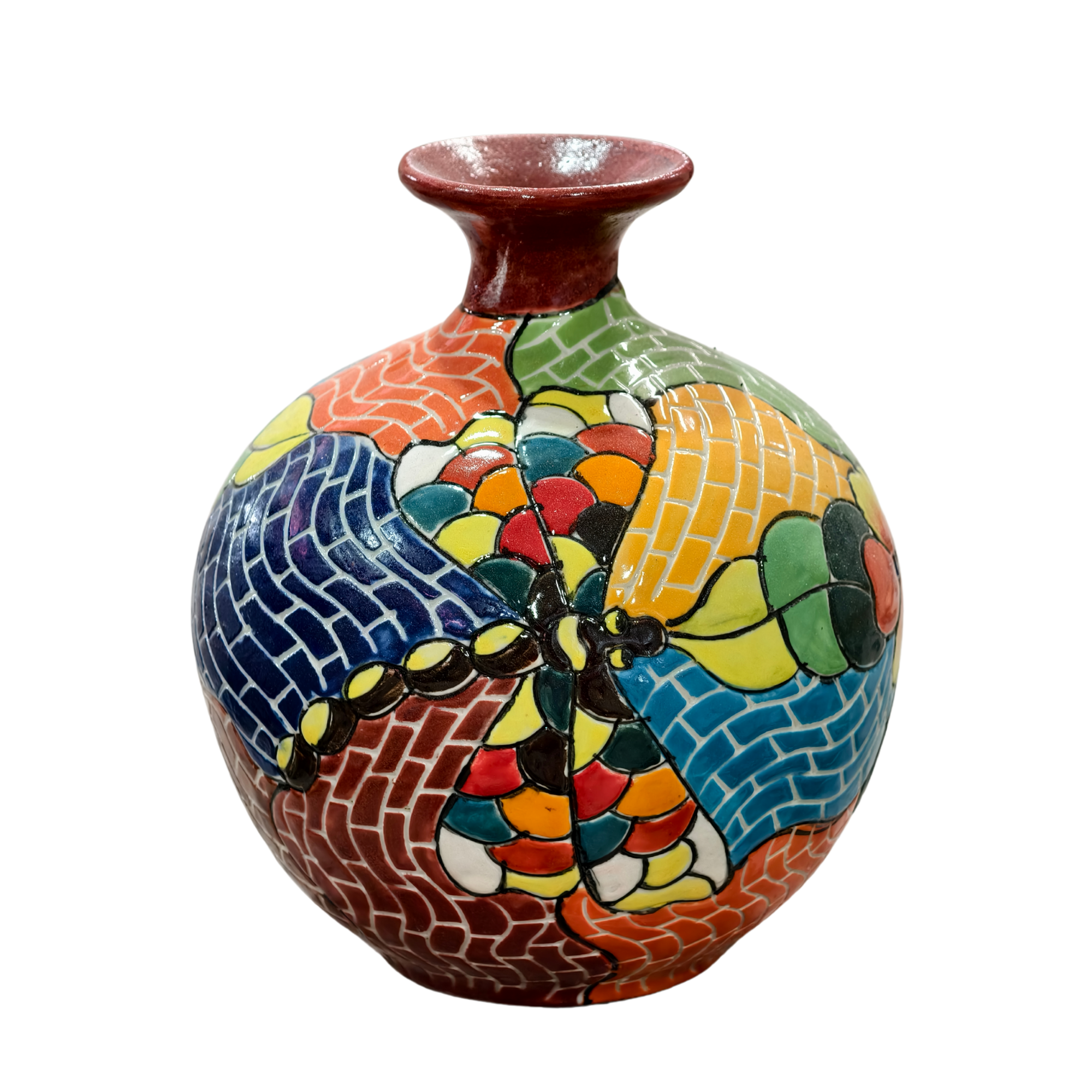 Handmade Mosaic Ceramic Vase – Dragonfly Design  – 18 cm (7.1 in) – Home Décor – Heritage T&T Mosaic Collection – Bat Trang Vietnam