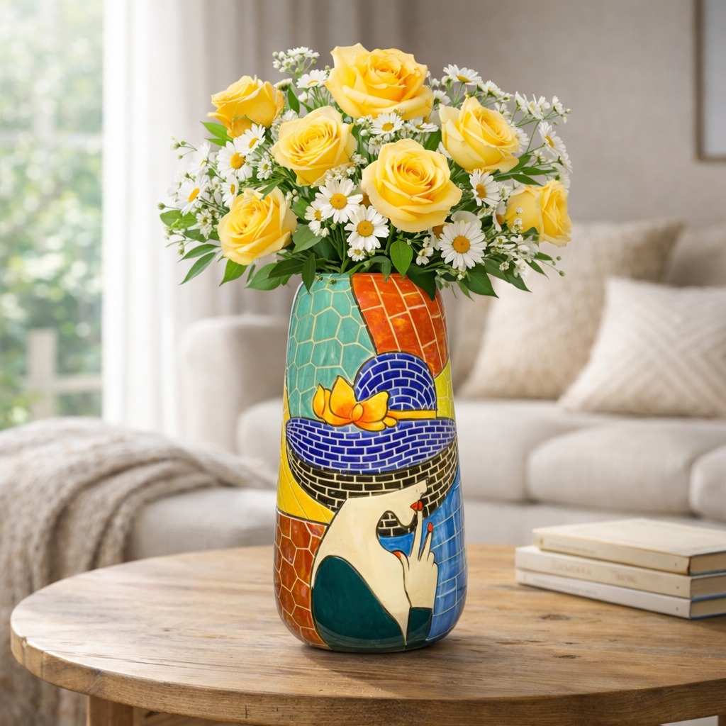 Handmade Mosaic Ceramic Vase – Lady Design  – 30 cm (11.8 in) – Home Décor – Heritage T&T Mosaic Collection – Bat Trang Vietnam