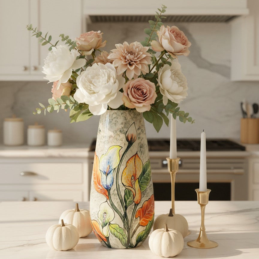 Handmade Mosaic Ceramic Vase – Flower Design  – 36.5 cm (14.4 in) – Home Décor – Heritage T&T Mosaic Collection – Bat Trang Vietnam