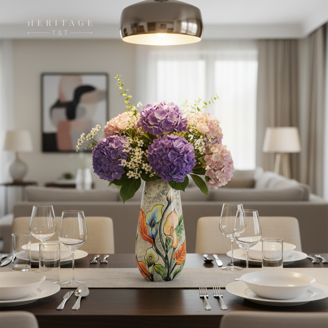 Handmade Mosaic Ceramic Vase – Flower Design  – 36.5 cm (14.4 in) – Home Décor – Heritage T&T Mosaic Collection – Bat Trang Vietnam