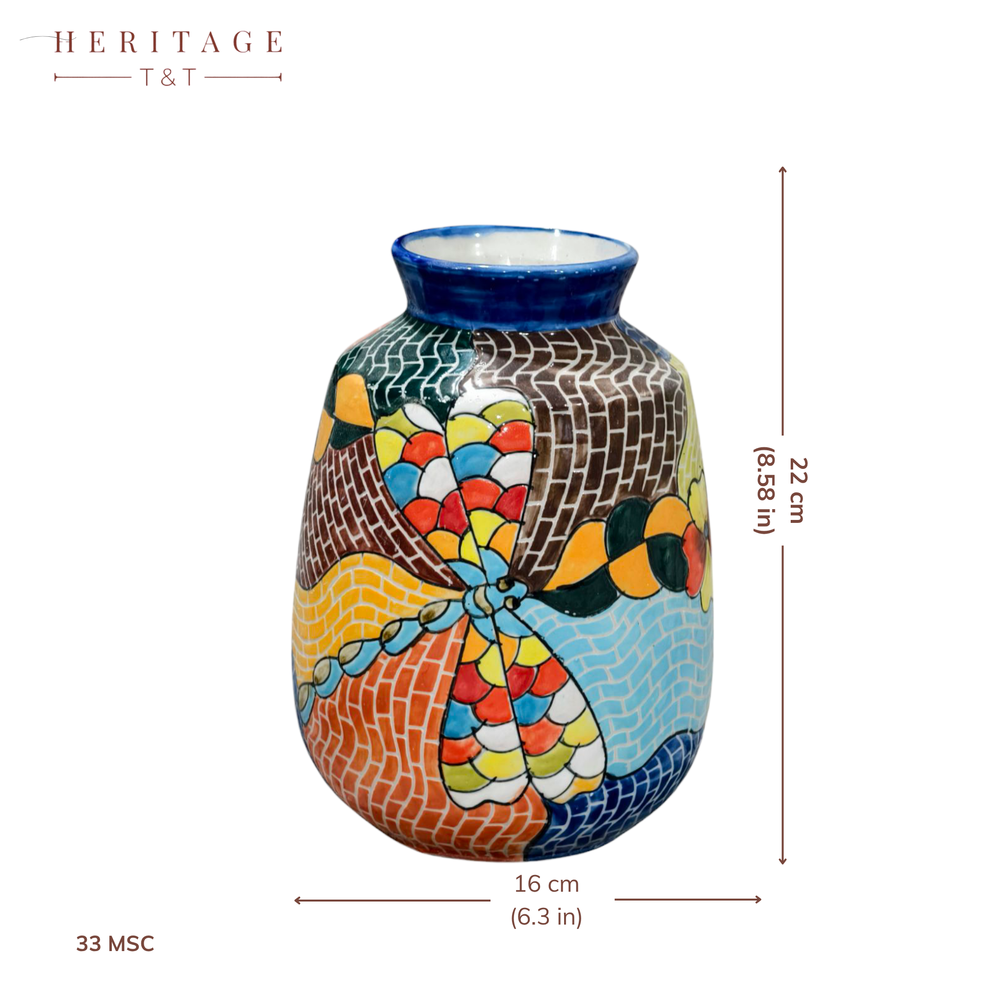 Handmade Mosaic Ceramic Vase – Dragonfly Design  – 22 cm (8.7 in) – Home Décor – Heritage T&T Mosaic Collection – Bat Trang Vietnam