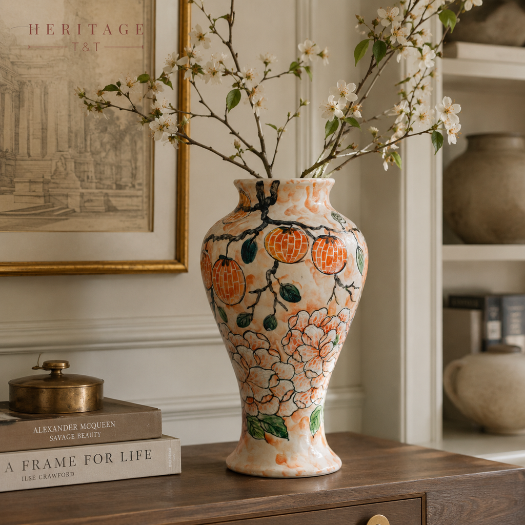 Handmade Mosaic Ceramic Vase – Flower Design  – 35 cm (13.8 in) – Home Décor – Heritage T&T Mosaic Collection – Bat Trang Vietnam