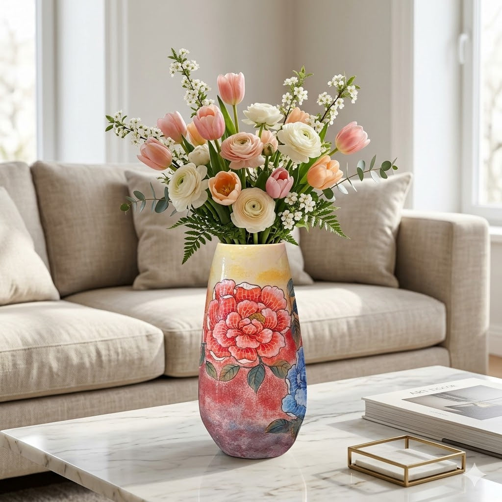 Handmade Mosaic Ceramic Vase – Flower Design  – 36.5 cm (14.4 in) – Home Décor – Heritage T&T Mosaic Collection – Bat Trang Vietnam