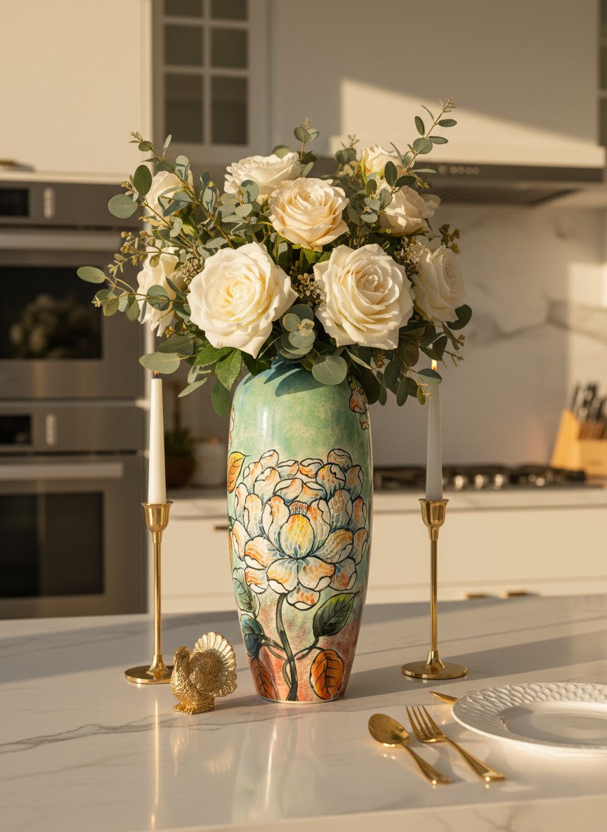 Handmade Mosaic Ceramic Vase – Flower Design  – 40 cm (15.7 in) – Home Décor – Heritage T&T Mosaic Collection – Bat Trang Vietnam