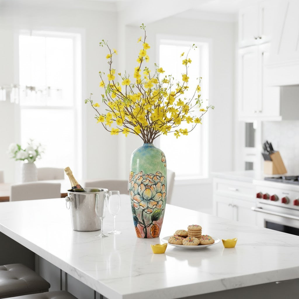 Handmade Mosaic Ceramic Vase – Flower Design  – 40 cm (15.7 in) – Home Décor – Heritage T&T Mosaic Collection – Bat Trang Vietnam