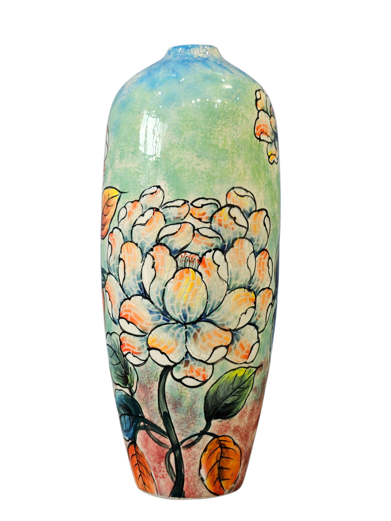 Handmade Mosaic Ceramic Vase – Flower Design  – 40 cm (15.7 in) – Home Décor – Heritage T&T Mosaic Collection – Bat Trang Vietnam