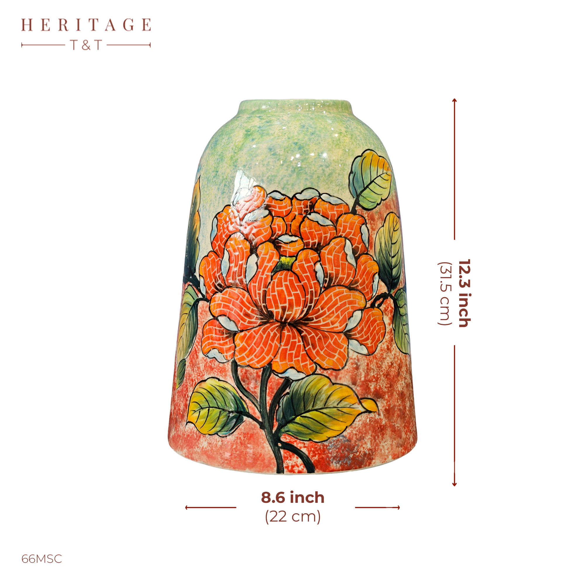 Handmade Mosaic Ceramic Vase – Flower Design  – 31.5 cm (12.4 in) – Home Décor – Heritage T&T Mosaic Collection – Bat Trang Vietnam