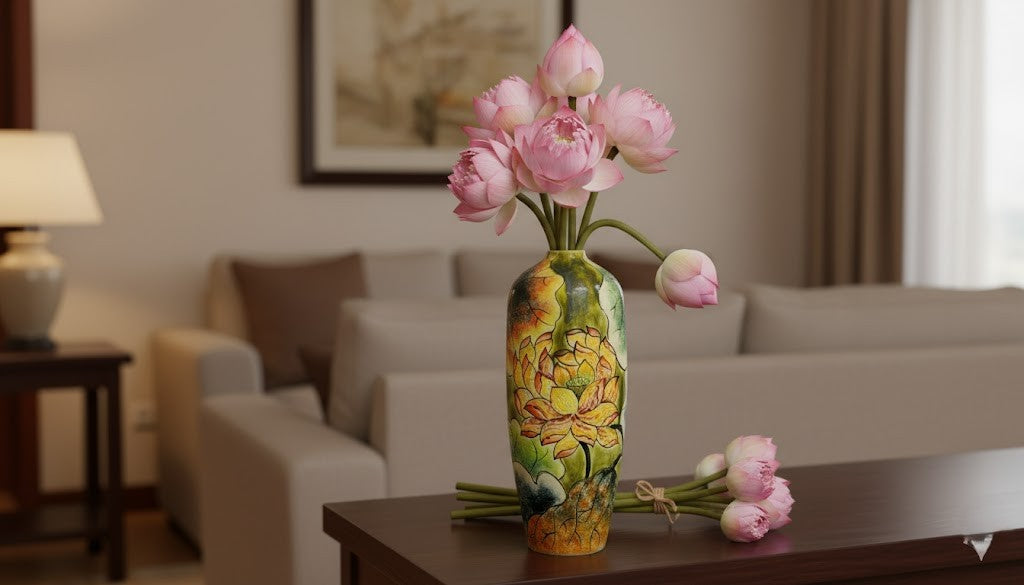 Handmade Mosaic Ceramic Vase – Lotus Design  – 40 cm (15.7 in) – Home Décor – Heritage T&T Mosaic Collection – Bat Trang Vietnam