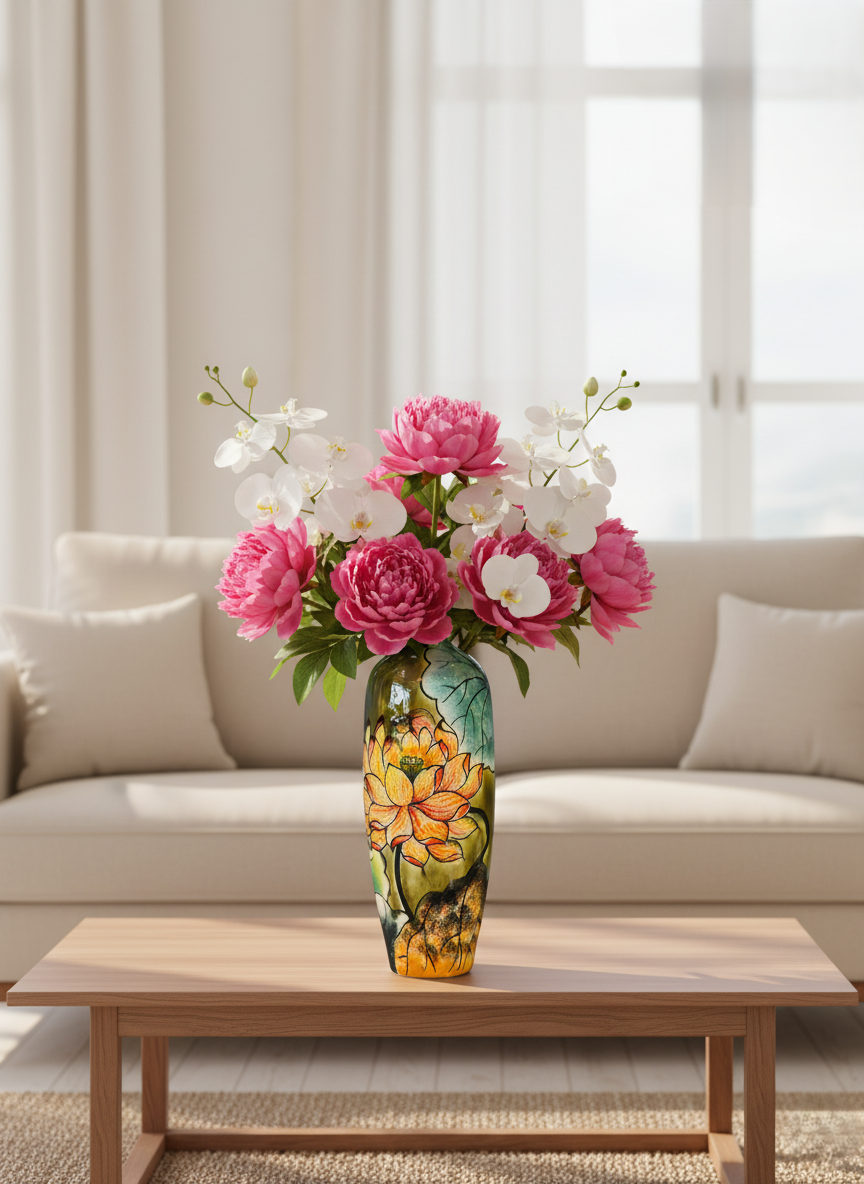 Handmade Mosaic Ceramic Vase – Lotus Design  – 40 cm (15.7 in) – Home Décor – Heritage T&T Mosaic Collection – Bat Trang Vietnam