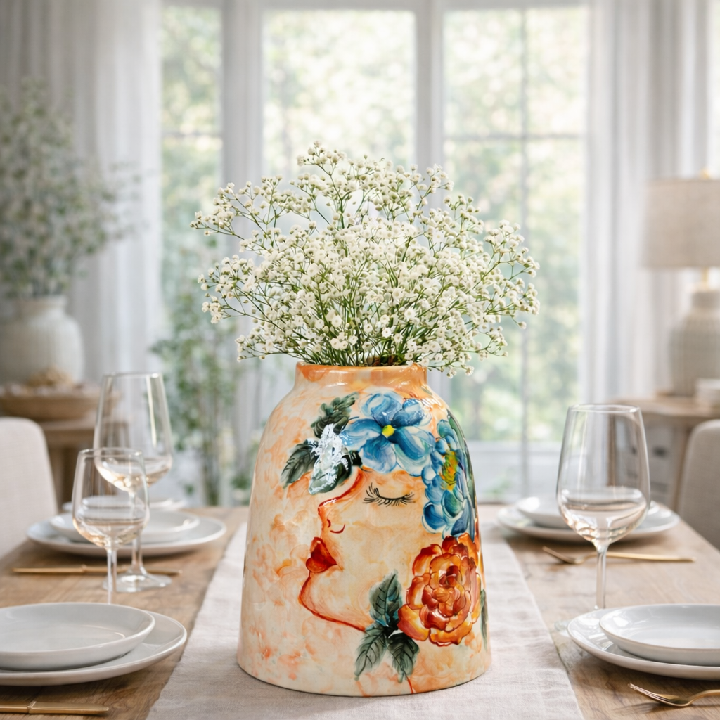 Handmade Ceramic Vase 26 cm – Decorative Floral Vase – Bat Trang Pottery – Hand Painted Art Vase – Home Decor – HERITAGE T&T