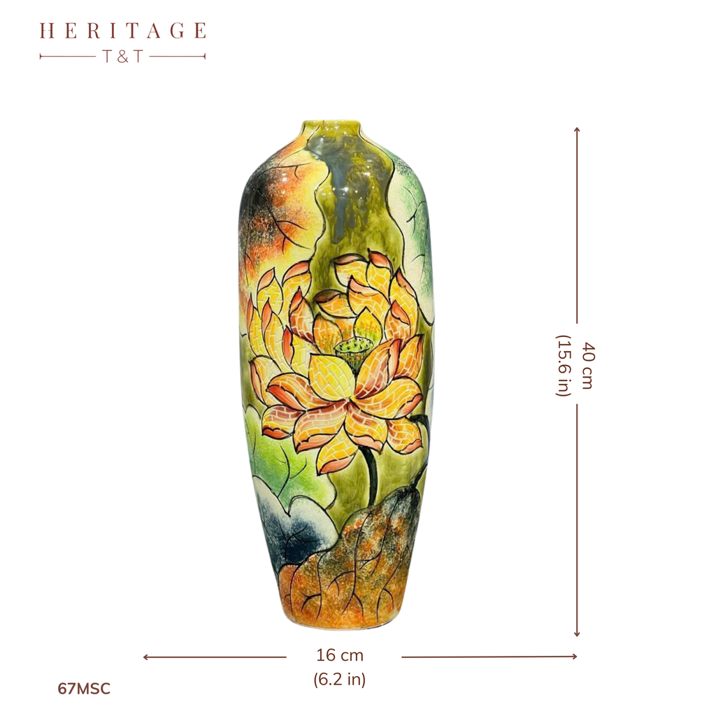 Handmade Mosaic Ceramic Vase – Lotus Design  – 40 cm (15.7 in) – Home Décor – Heritage T&T Mosaic Collection – Bat Trang Vietnam