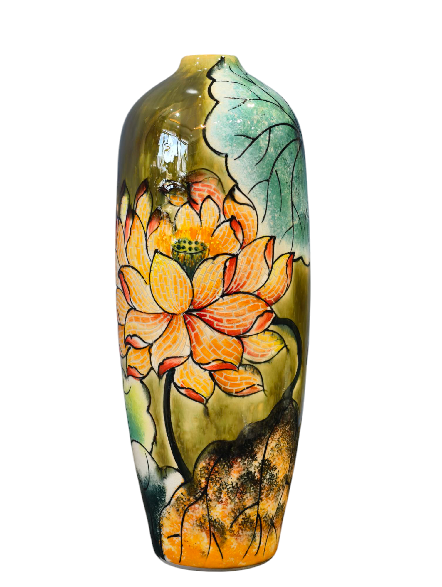 Handmade Mosaic Ceramic Vase – Lotus Design  – 40 cm (15.7 in) – Home Décor – Heritage T&T Mosaic Collection – Bat Trang Vietnam