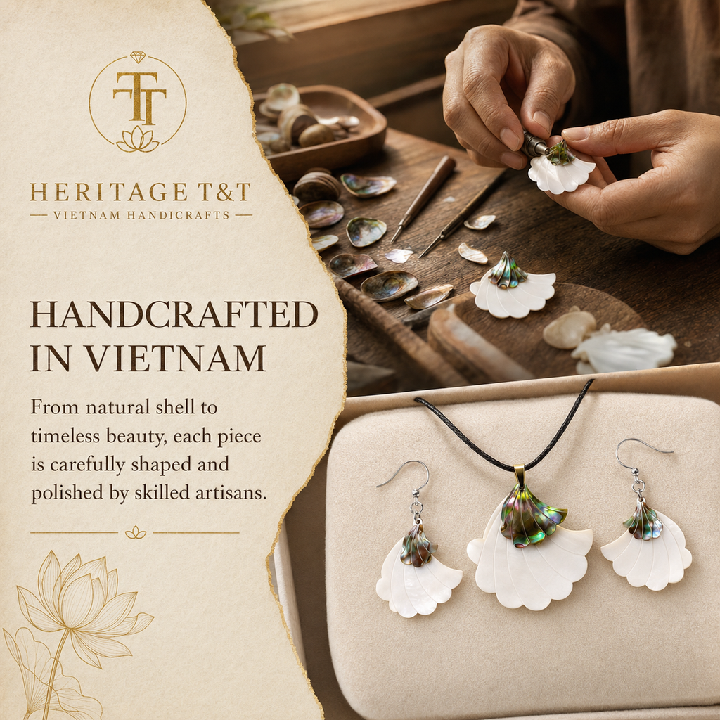 Floral Abalone and Mother of Pearl Necklace and Earrings Set – Heritage TT