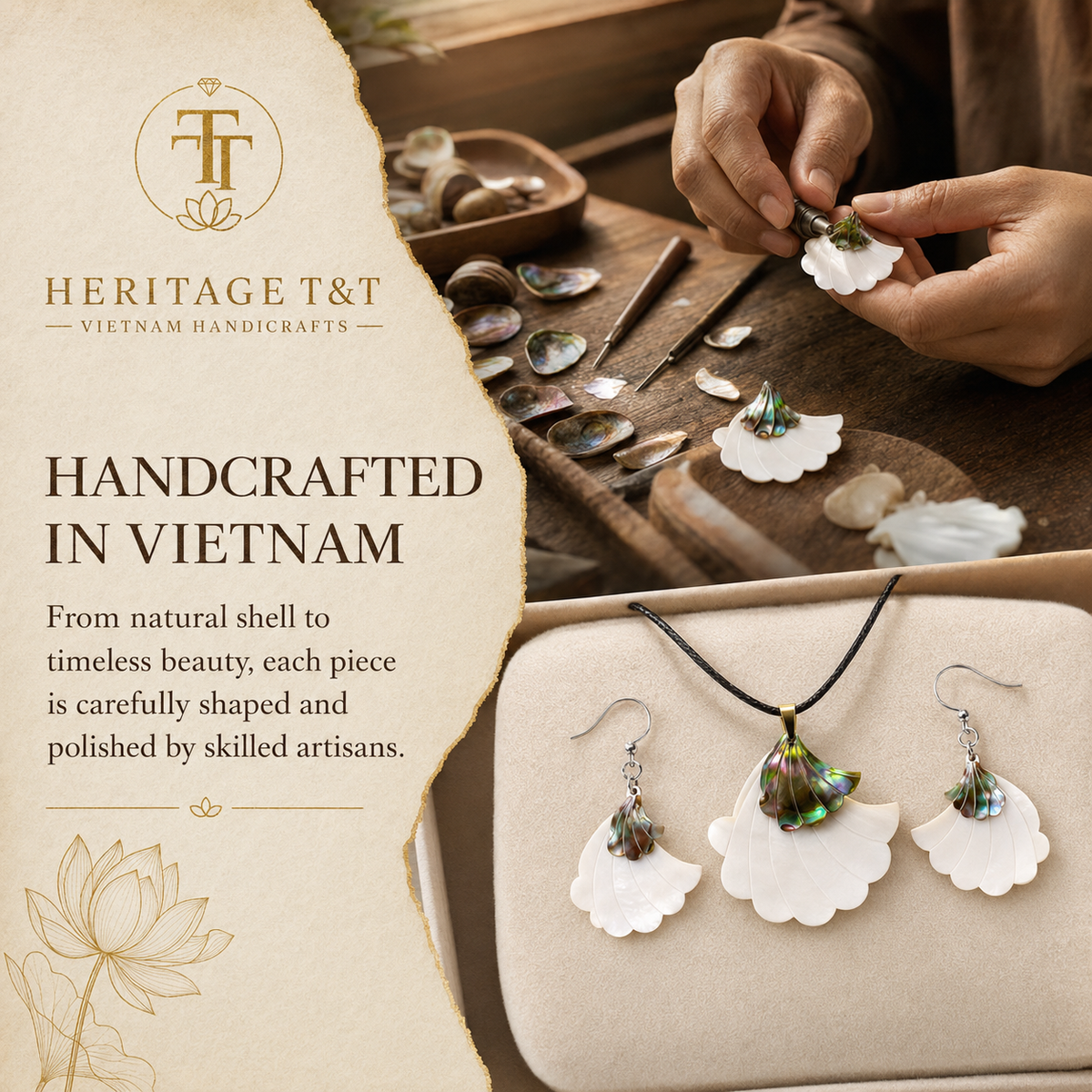 Floral Abalone and Mother of Pearl Necklace and Earrings Set – Heritage TT