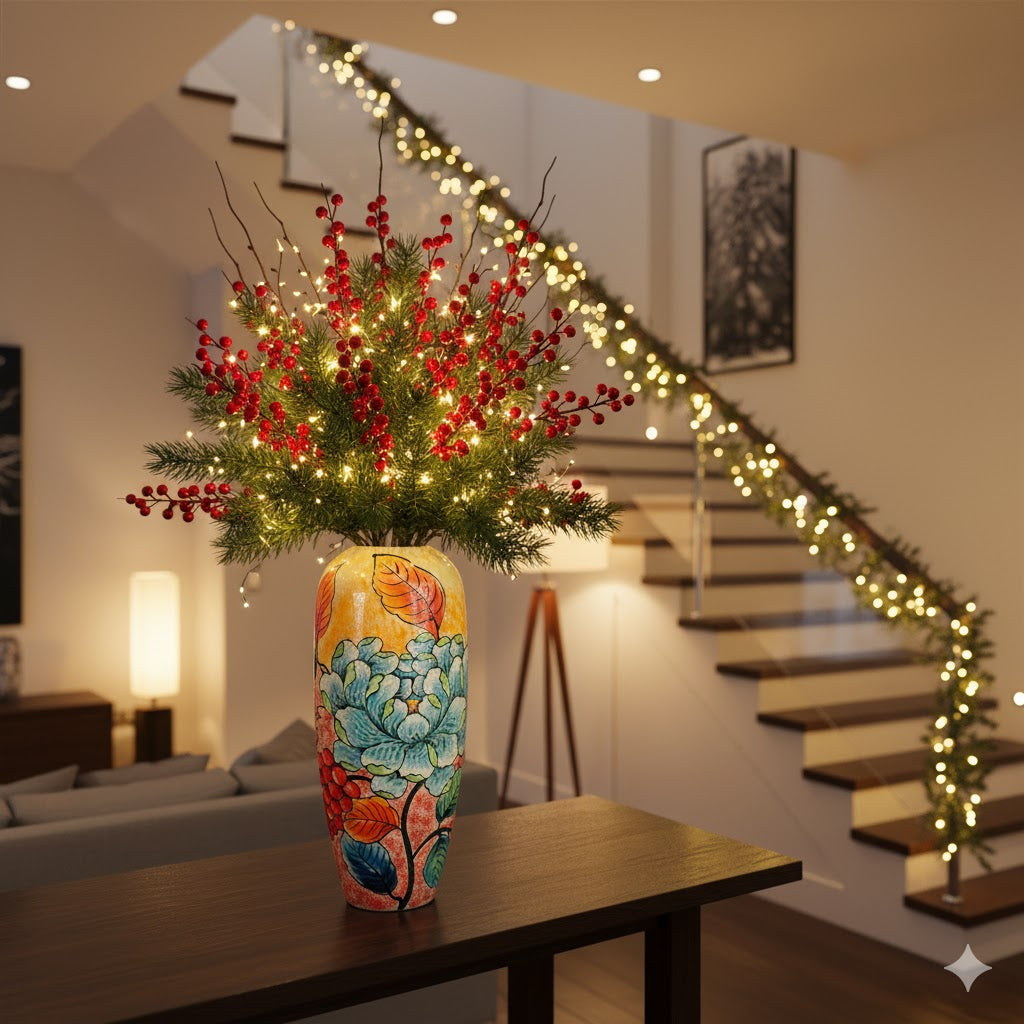 Handmade Mosaic Ceramic Vase – Flower Design  – 40 cm (15.7 in) – Home Décor – Heritage T&T Mosaic Collection – Bat Trang Vietnam