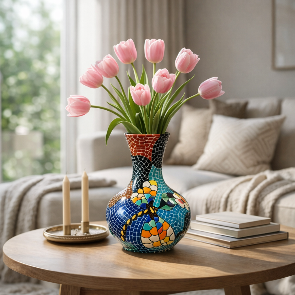 Handmade Mosaic Ceramic Vase – Dragonfly Design  – 28 cm (11 in) – Home Décor – Heritage T&T Mosaic Collection – Bat Trang Vietnam