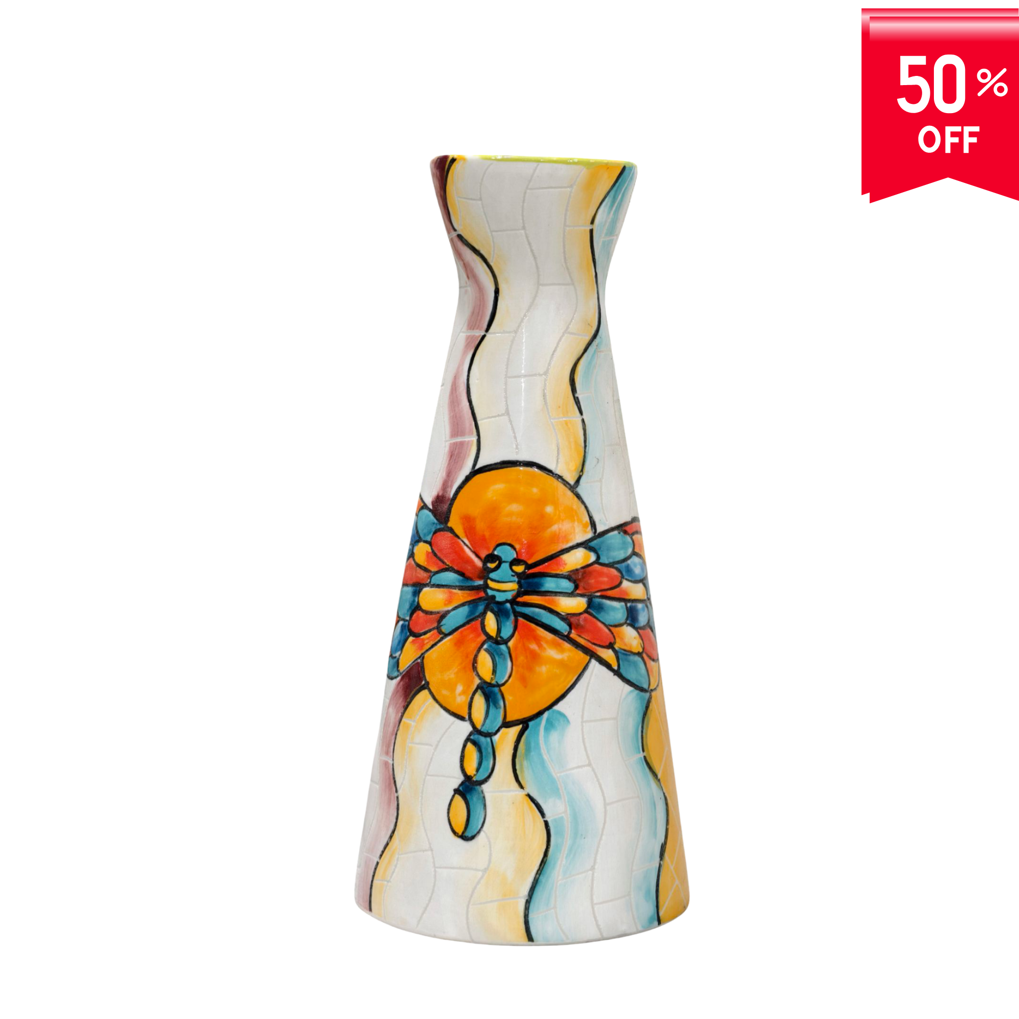 Handmade Mosaic Ceramic Vase – Dragonfly Design  – 27.5 cm (10.8 in) – Home Décor – Heritage T&T Mosaic Collection – Bat Trang Vietnam