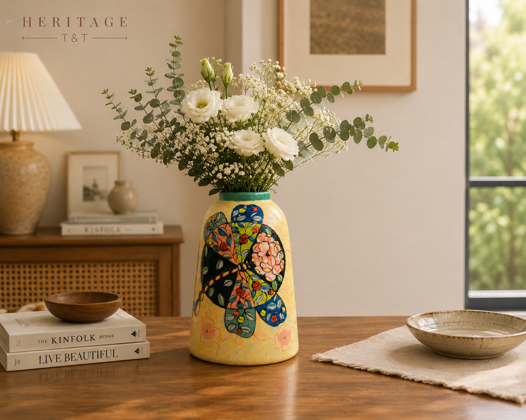 Handmade Mosaic Ceramic Vase – Dragonfly Design  – 31.5 cm (12.4 in) – Home Décor – Heritage T&T Mosaic Collection – Bat Trang Vietnam