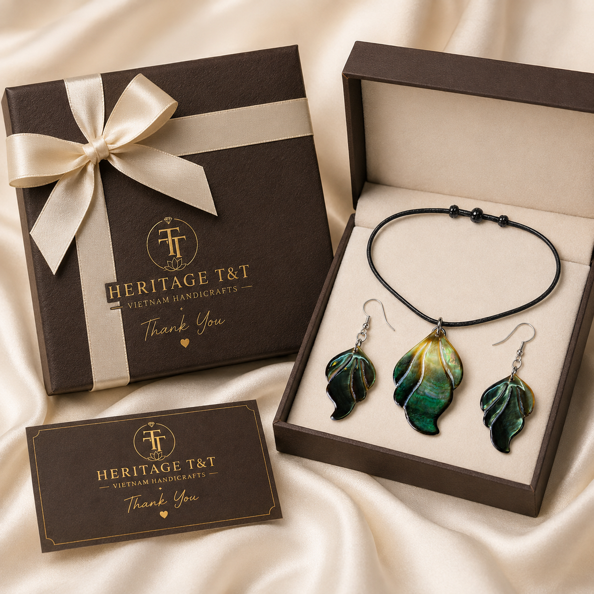 Organic Leaf Abalone - Mother of Pearl Necklace - Earrings Set – Heritage TT