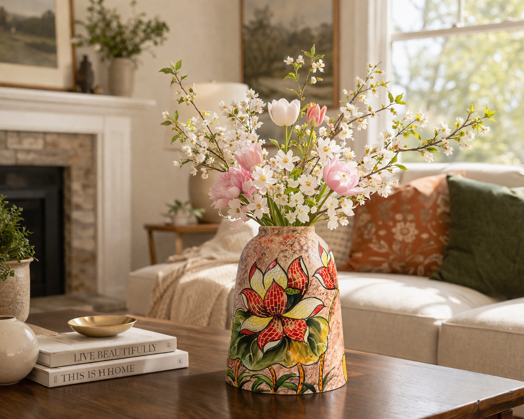 Handmade Mosaic Ceramic Vase – Lotus Design  – 26 cm (10.2 in) – Home Décor – Heritage T&T Mosaic Collection – Bat Trang Vietnam