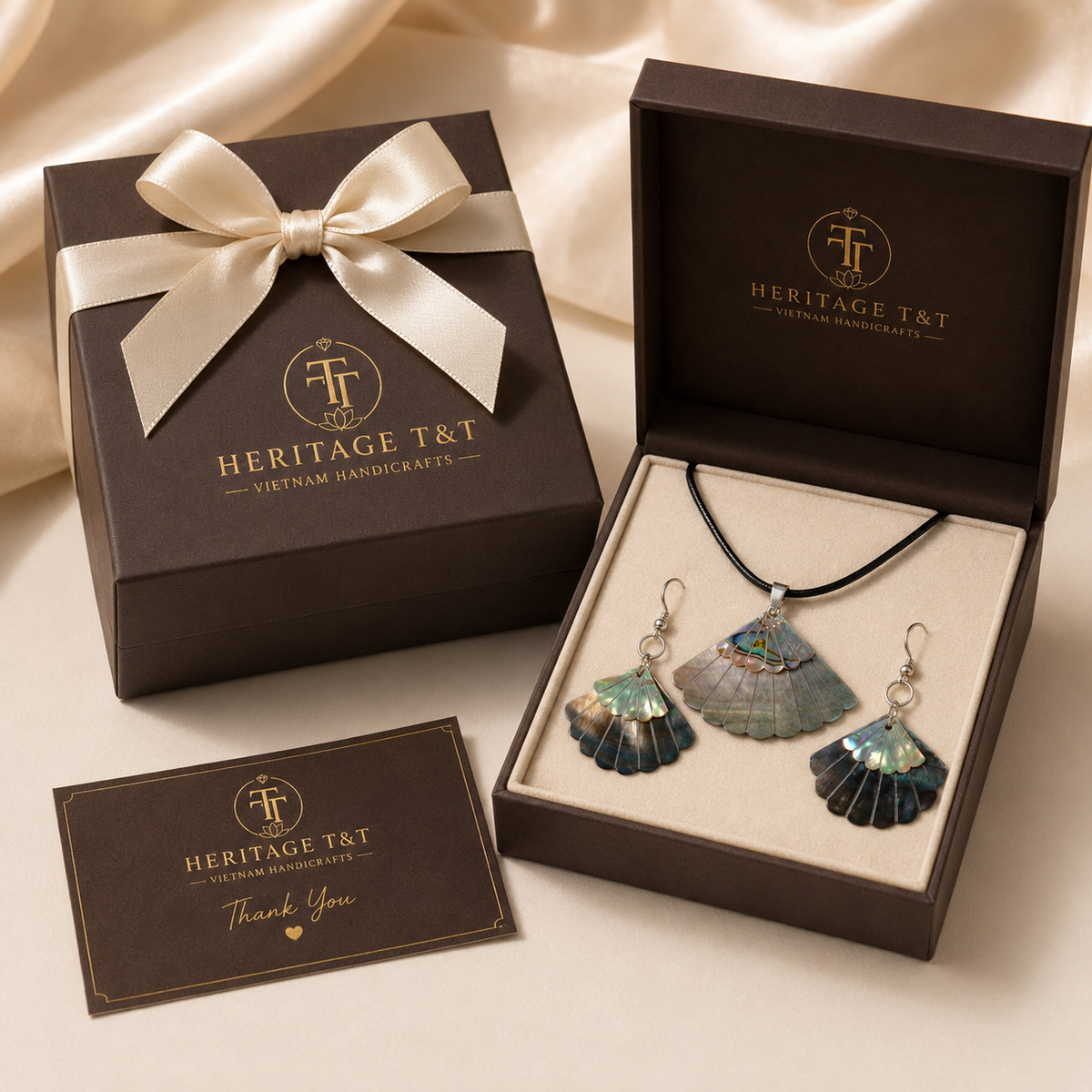 Organic Leaf Abalone - Mother of Pearl Necklace - Earrings Set – Heritage TT