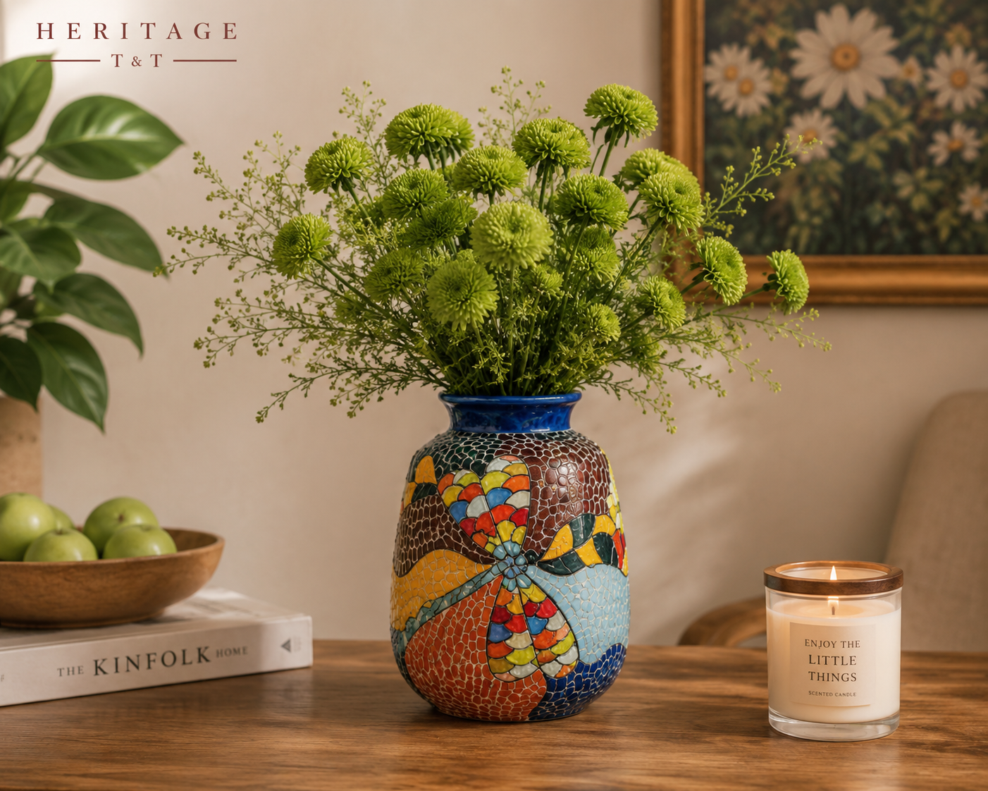 Handmade Mosaic Ceramic Vase – Dragonfly Design  – 22 cm (8.7 in) – Home Décor – Heritage T&T Mosaic Collection – Bat Trang Vietnam