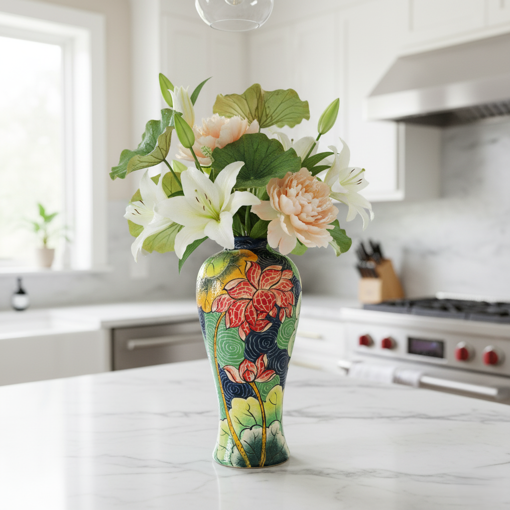 Handmade Mosaic Ceramic Vase – Lotus Design  – 36.5 cm (14.4 in) – Home Décor – Heritage T&T Mosaic Collection – Bat Trang Vietnam
