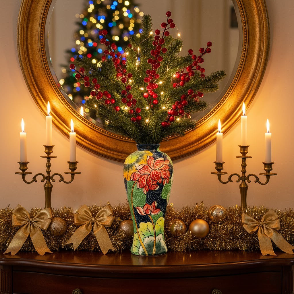 Handmade Mosaic Ceramic Vase – Lotus Design  – 36.5 cm (14.4 in) – Home Décor – Heritage T&T Mosaic Collection – Bat Trang Vietnam