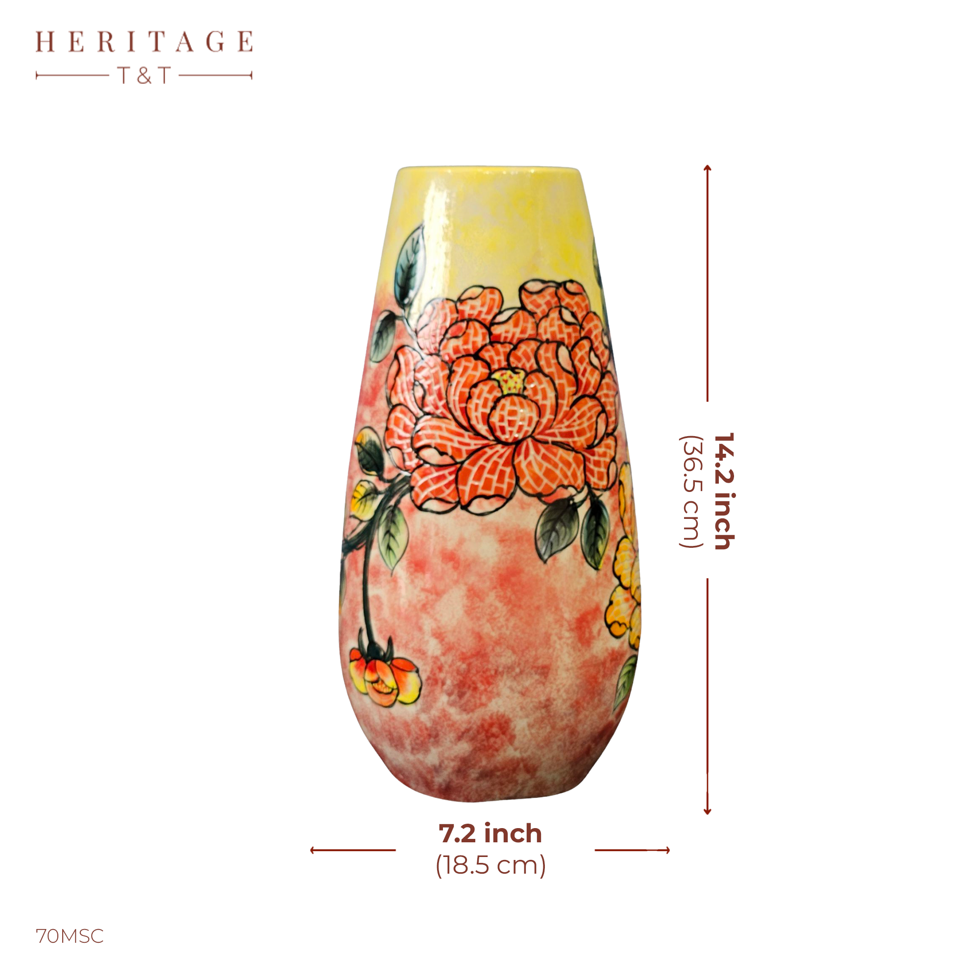 Handmade Mosaic Ceramic Vase – Flower Design  – 36.5 cm (14.4 in) – Home Décor – Heritage T&T Mosaic Collection – Bat Trang Vietnam