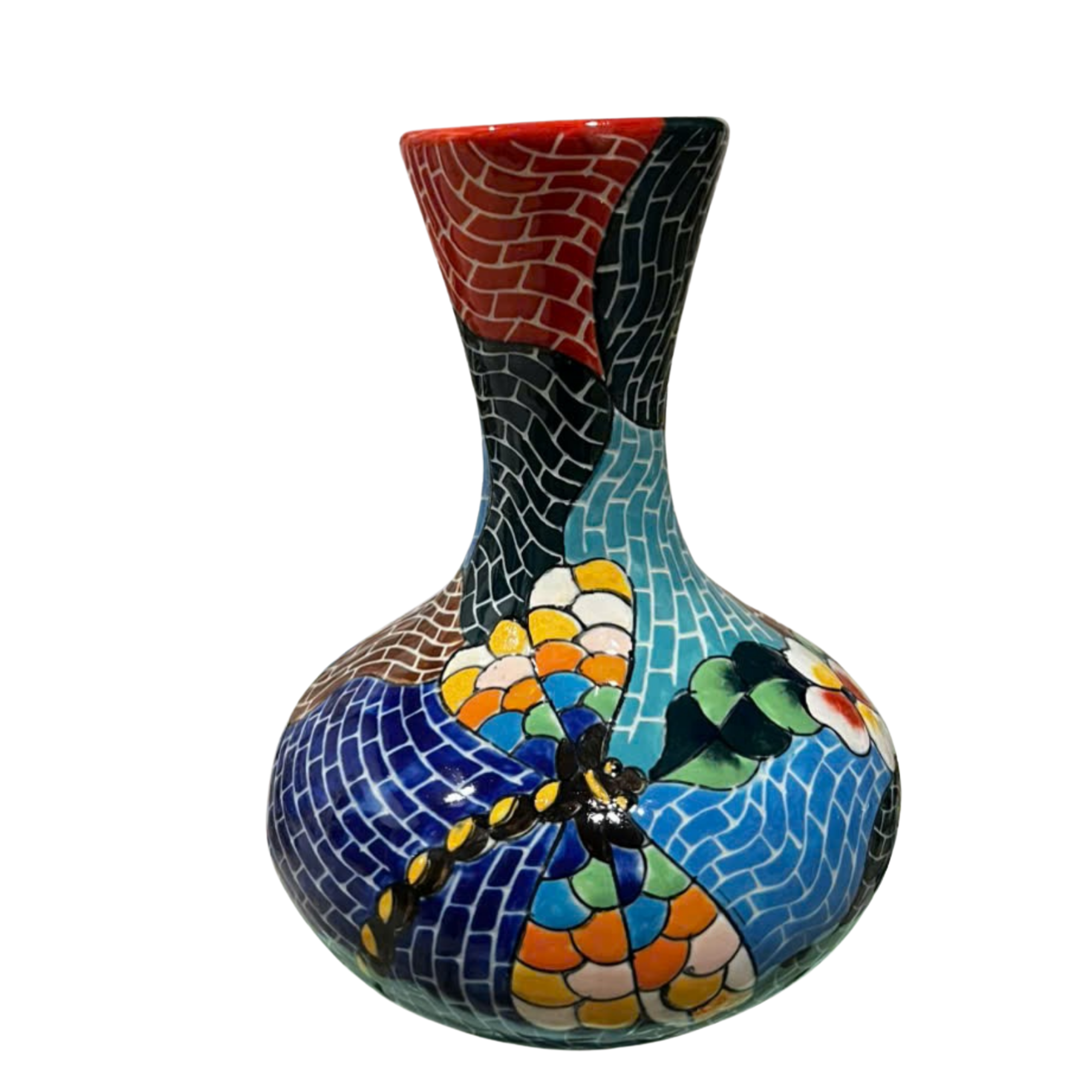 Handmade Mosaic Ceramic Vase – Dragonfly Design  – 28 cm (11 in) – Home Décor – Heritage T&T Mosaic Collection – Bat Trang Vietnam