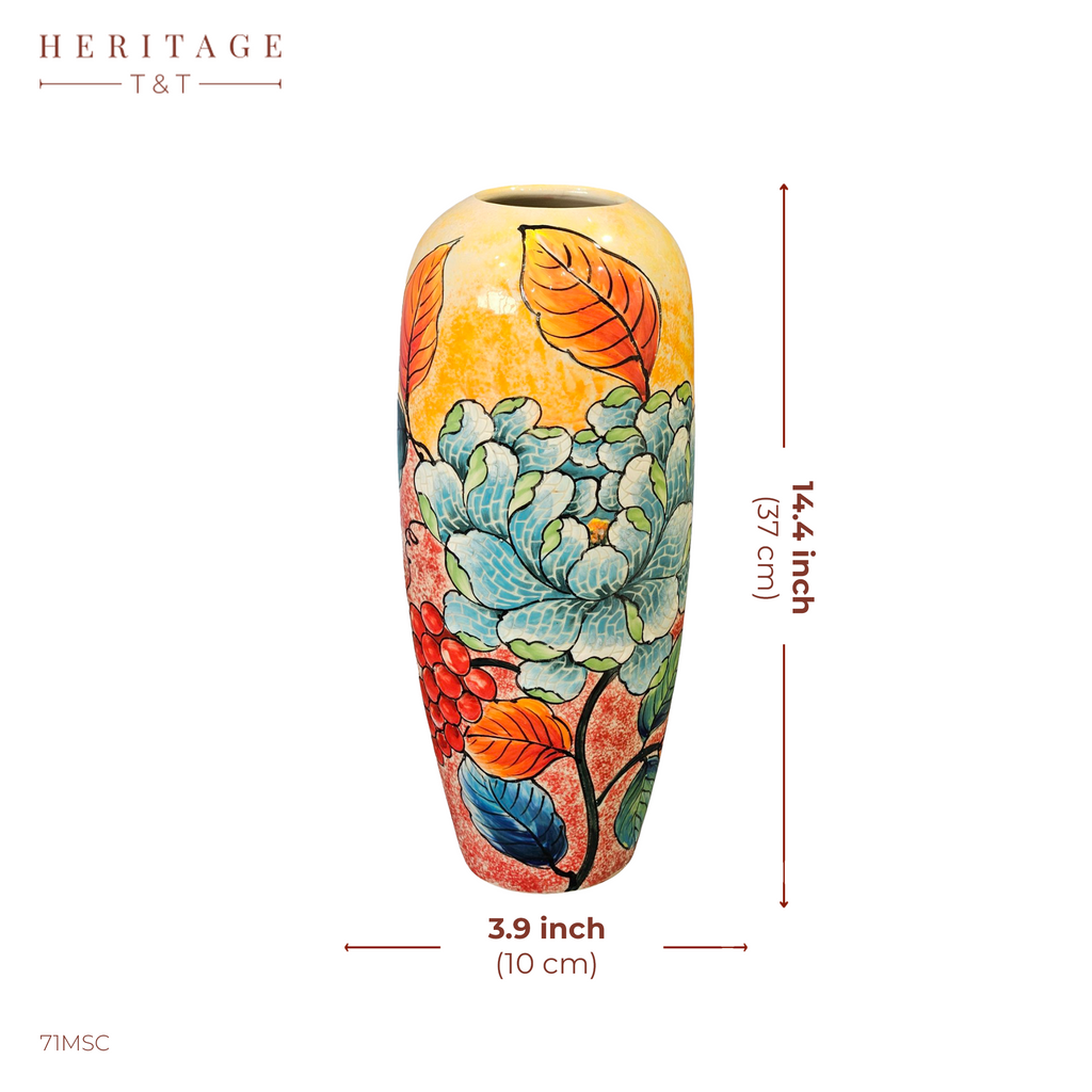 Handmade Mosaic Ceramic Vase – Flower Design  – 37 cm (14.6 in) – Home Décor – Heritage T&T Mosaic Collection – Bat Trang Vietnam