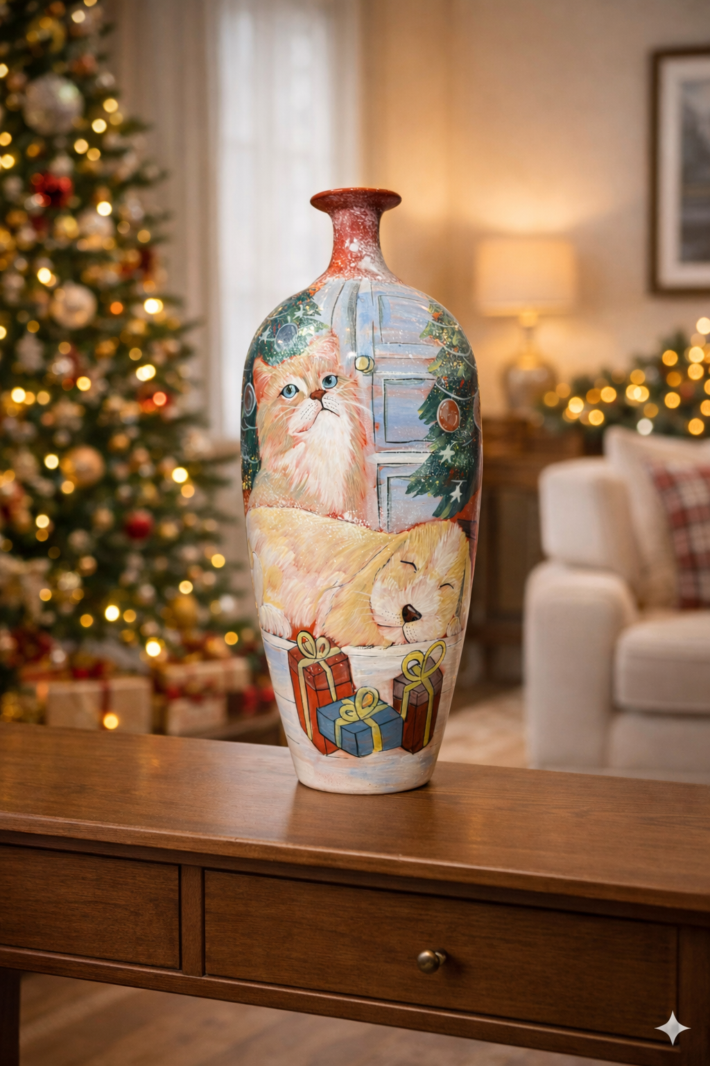 Handmade Ceramic Vase Pet Collection Cat Design 51 cm Bat Trang Pottery Hand Painted Home Decor HERITAGE T&T