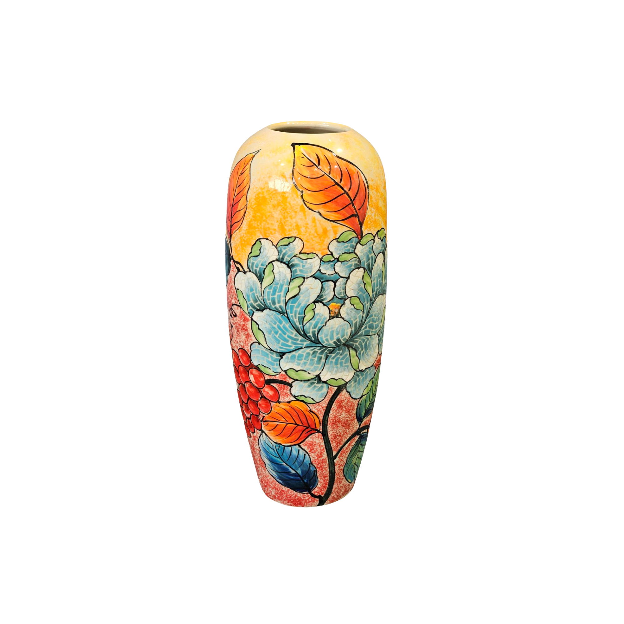 Handmade Mosaic Ceramic Vase – Flower Design  – 37 cm (14.6 in) – Home Décor – Heritage T&T Mosaic Collection – Bat Trang Vietnam