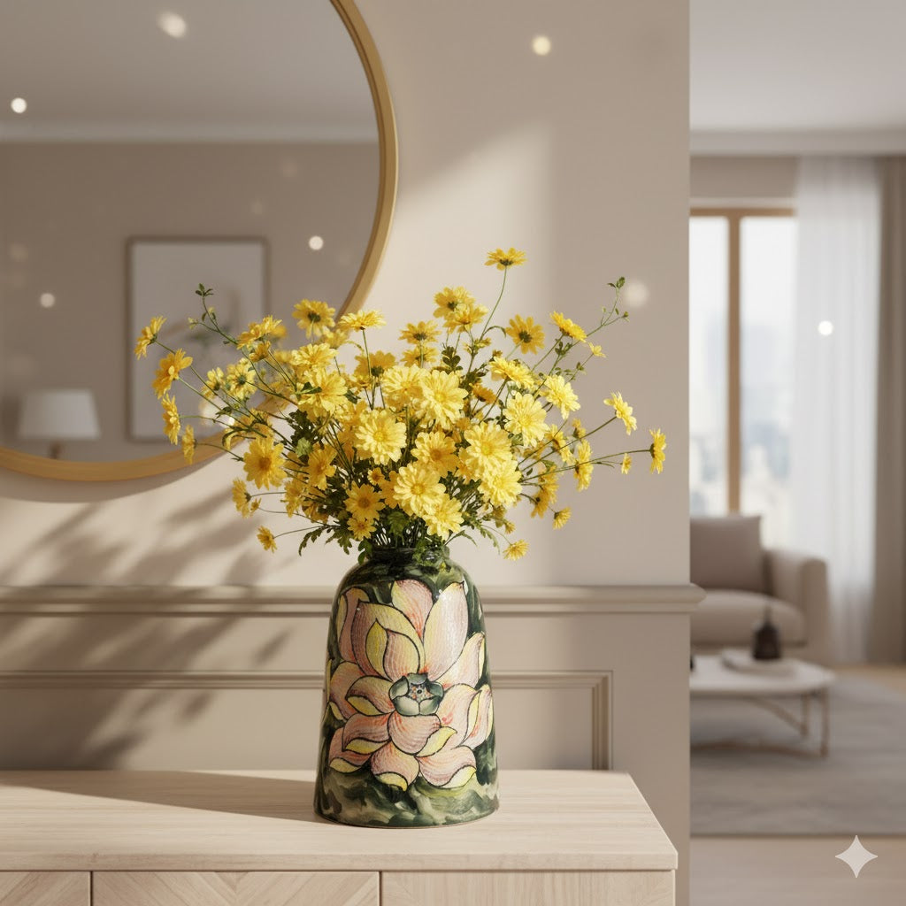 Handmade Mosaic Ceramic Vase – Lotus Design  – 31.5 cm (12.4 in) – Home Décor – Heritage T&T Mosaic Collection – Bat Trang Vietnam