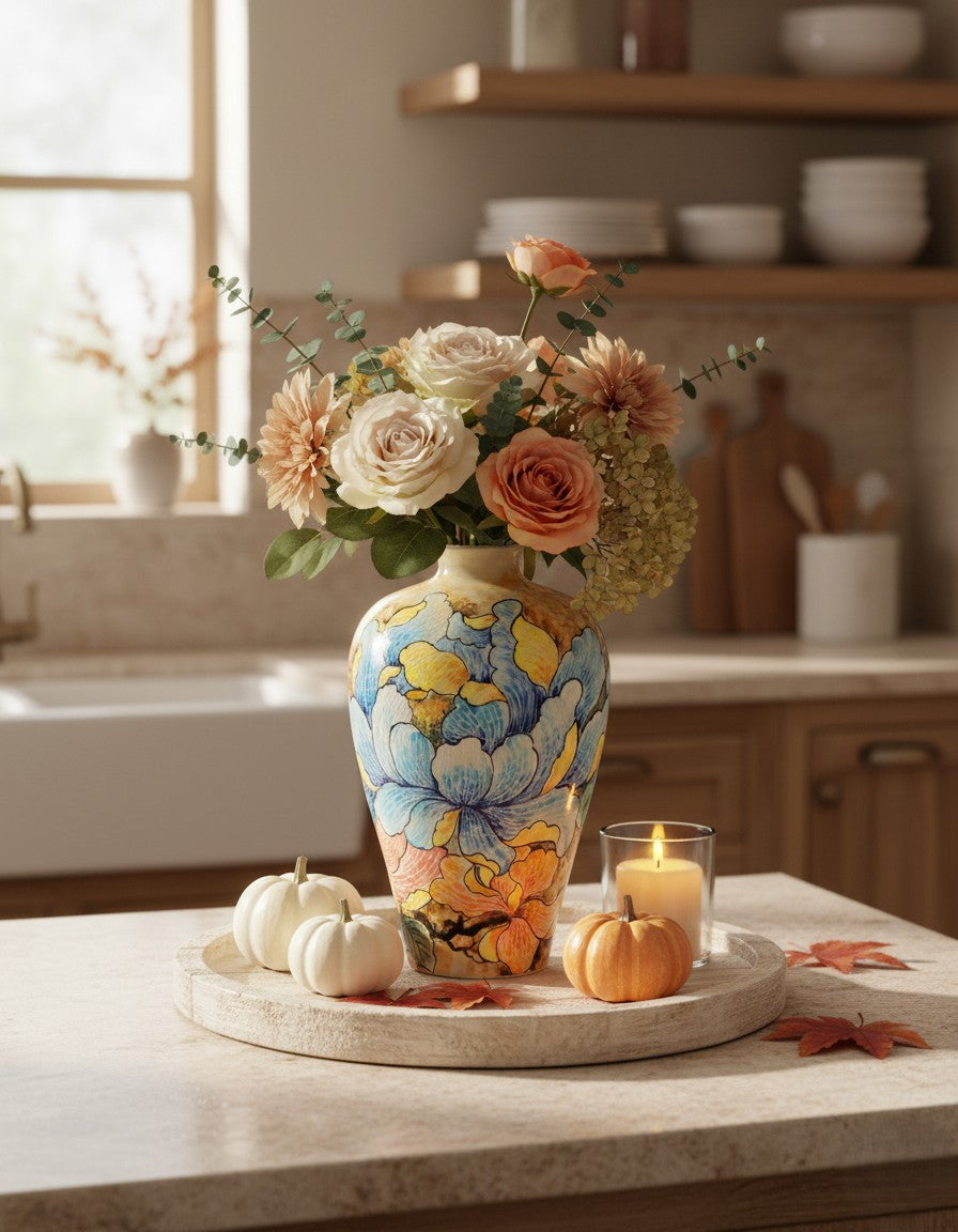 Handmade Mosaic Ceramic Vase – Flower Design  – 40 cm (15.7 in) – Home Décor – Heritage T&T Mosaic Collection – Bat Trang Vietnam