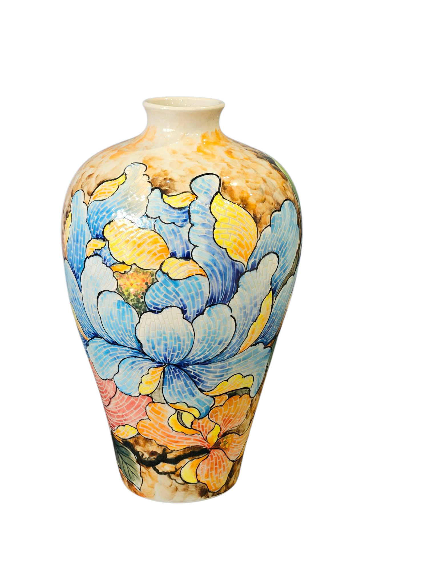 Handmade Mosaic Ceramic Vase – Flower Design  – 40 cm (15.7 in) – Home Décor – Heritage T&T Mosaic Collection – Bat Trang Vietnam