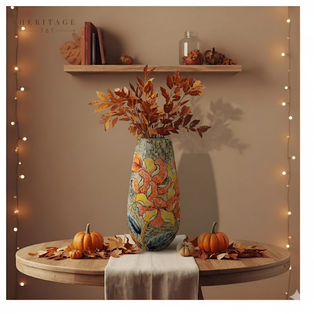 Handmade Mosaic Ceramic Vase – Flower Design  – 36.5 cm (14.4 in) – Home Décor – Heritage T&T Mosaic Collection – Bat Trang Vietnam