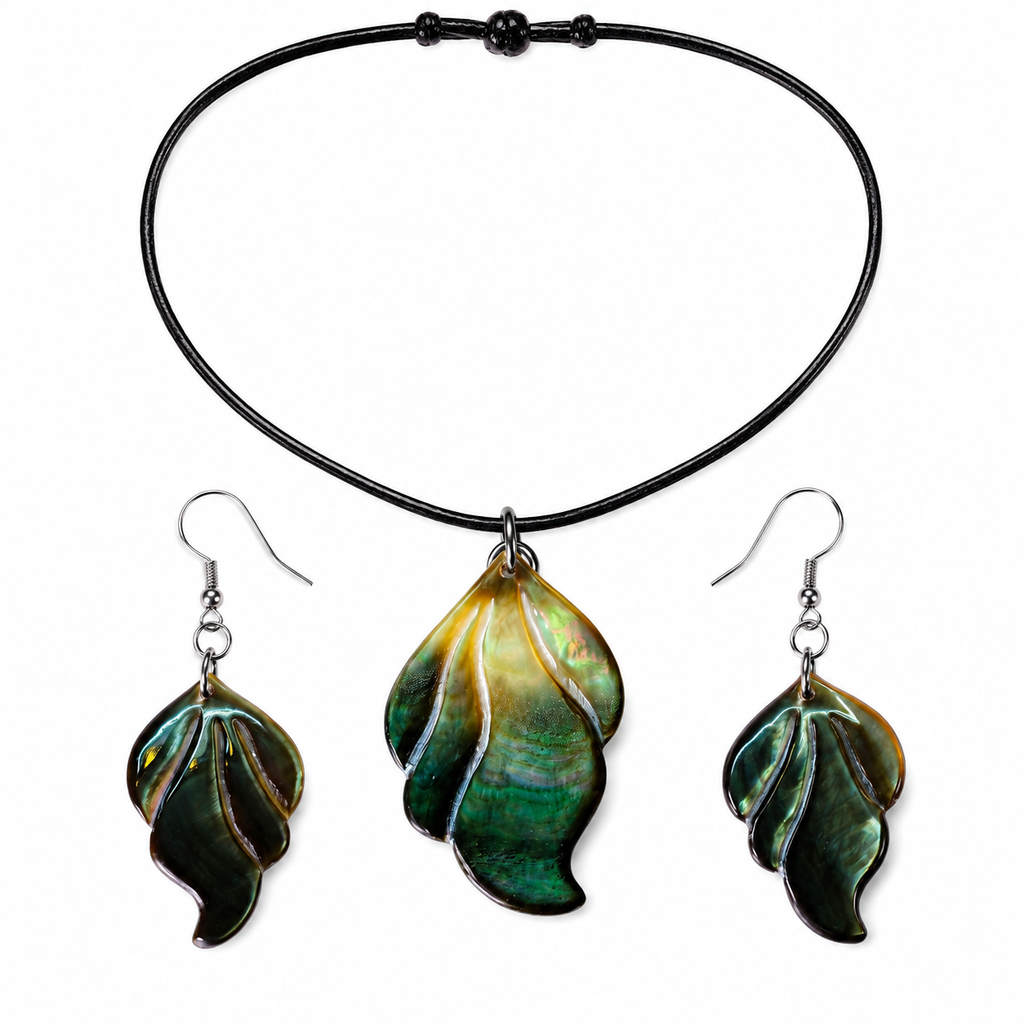 Organic Leaf Abalone - Mother of Pearl Necklace - Earrings Set – Heritage TT