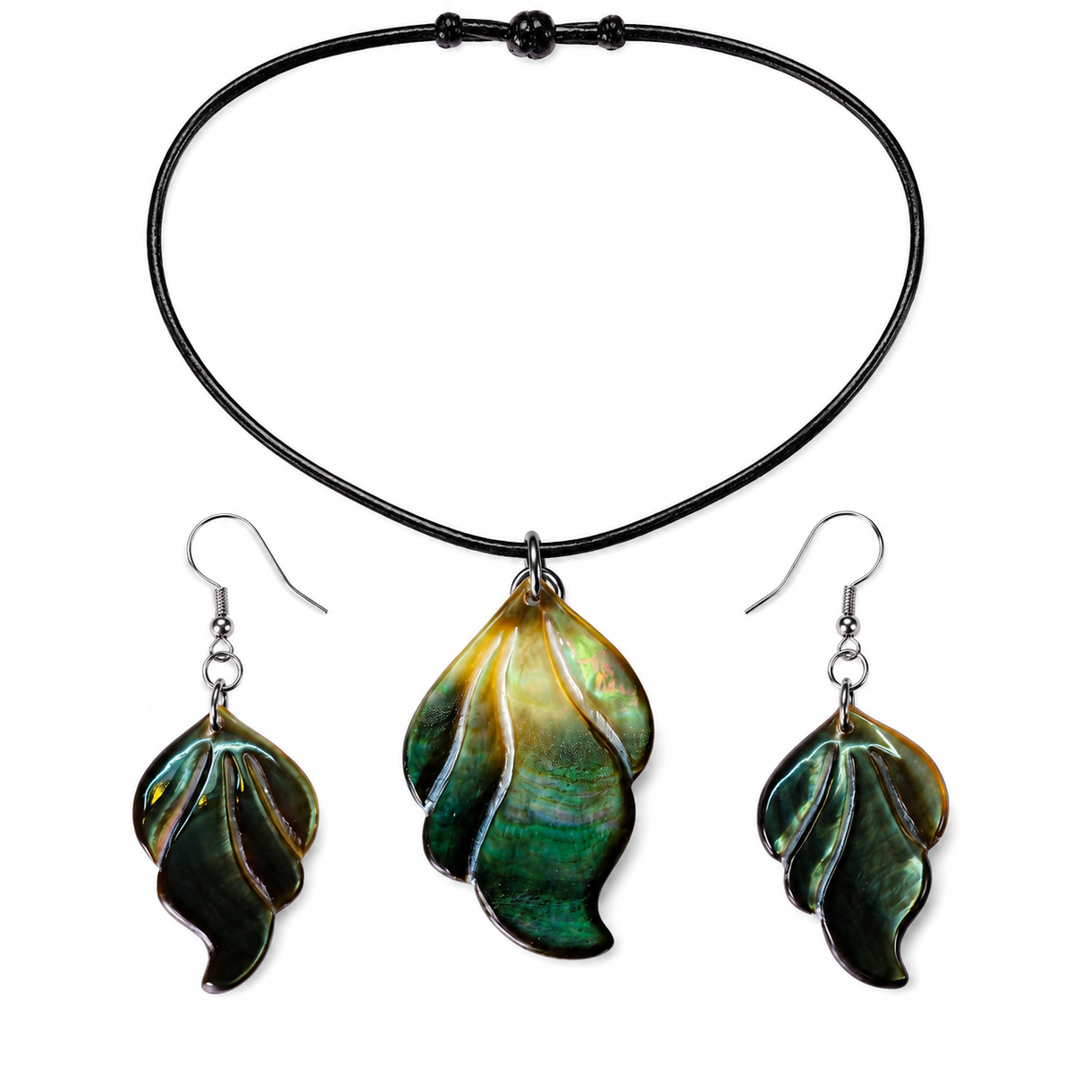 Organic Leaf Abalone - Mother of Pearl Necklace - Earrings Set – Heritage TT