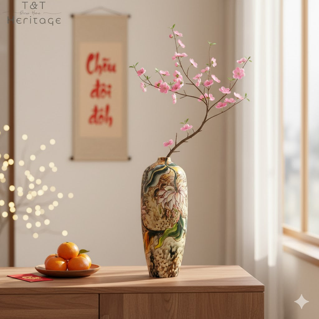 Handmade Mosaic Ceramic Vase – Artisan Design  – 40 cm (15.7 in) – Home Décor – Heritage T&T 3D Collection – Bat Trang Vietnam