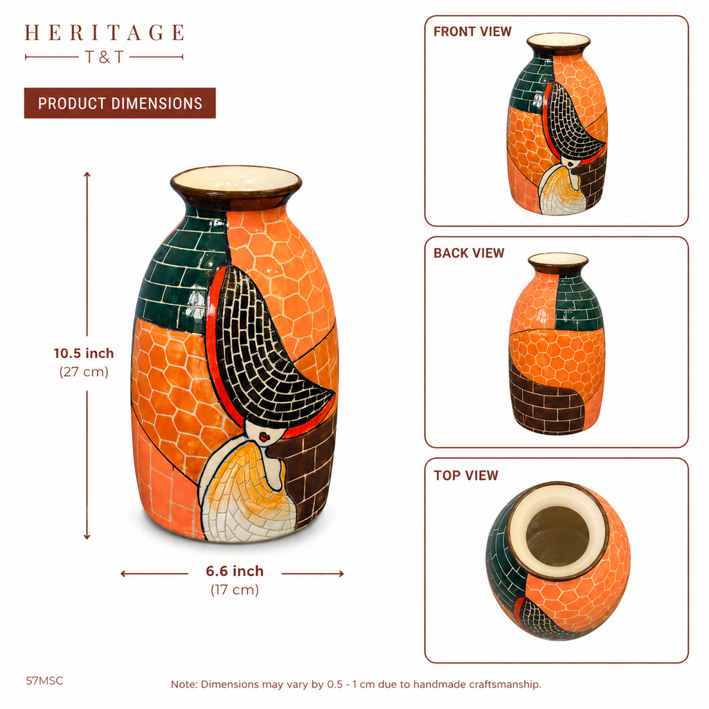 Handmade Mosaic Ceramic Vase – Lady Design  – 27 cm (10.6 in) – Home Décor – Heritage T&T Mosaic Collection – Bat Trang Vietnam