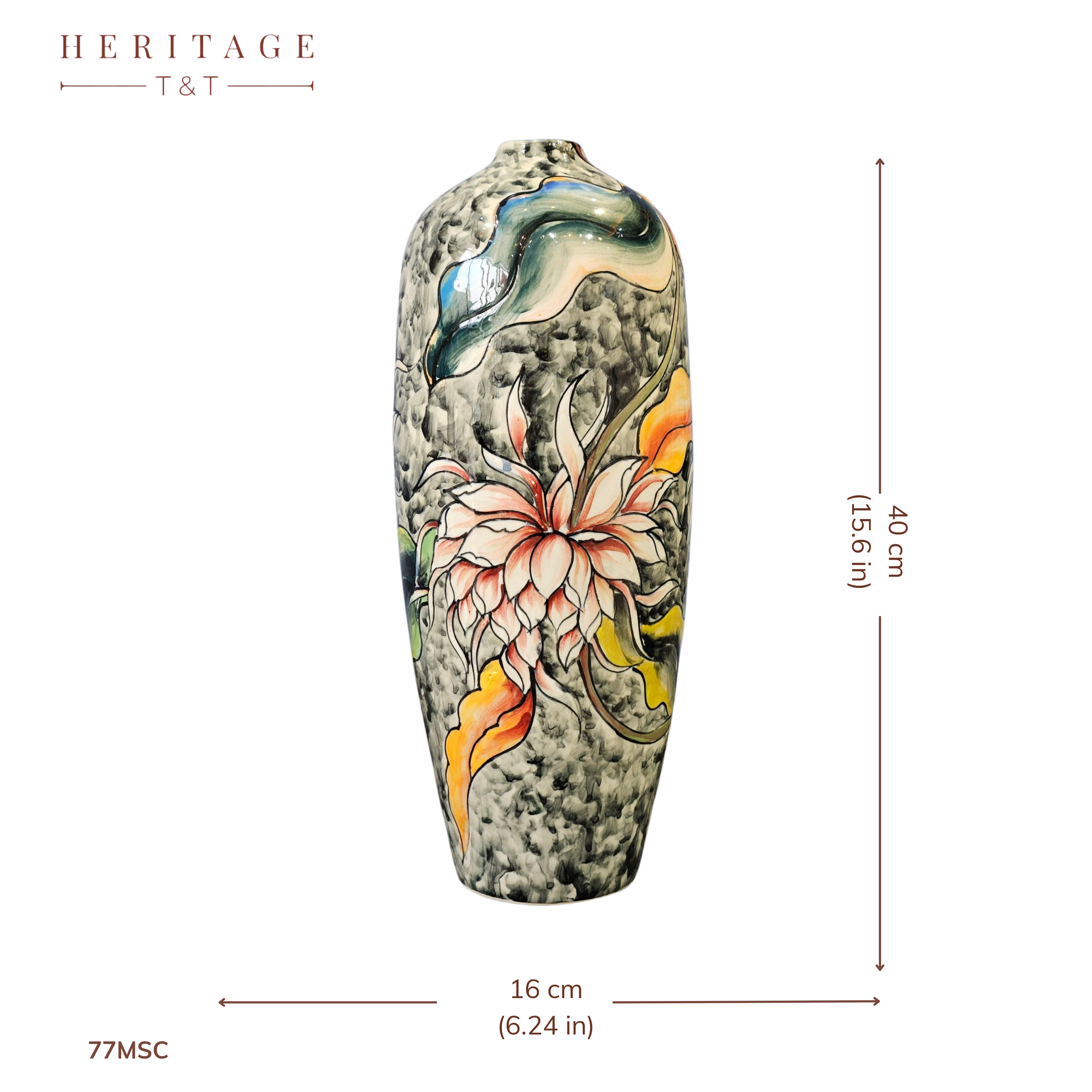Handmade Mosaic Ceramic Vase – Artisan Design  – 40 cm (15.7 in) – Home Décor – Heritage T&T 3D Collection – Bat Trang Vietnam