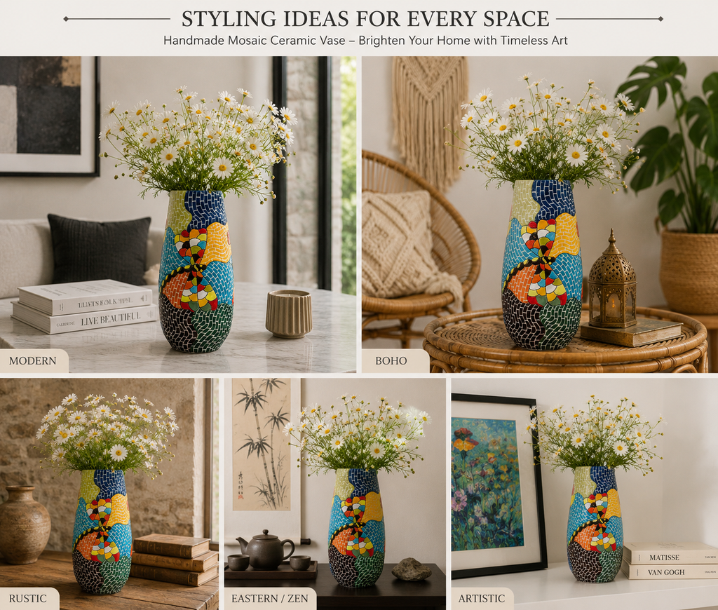 Handmade Mosaic Ceramic Vase – Dragonfly Design  – 29 cm (11.4 in) – Home Décor – Heritage T&T Mosaic Collection – Bat Trang Vietnam