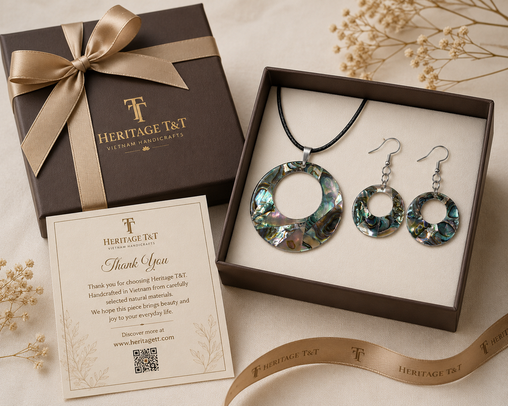 Natural Shell Statement Necklace Earrings Set – Abalone  Mother of Pearl – Heritage TT