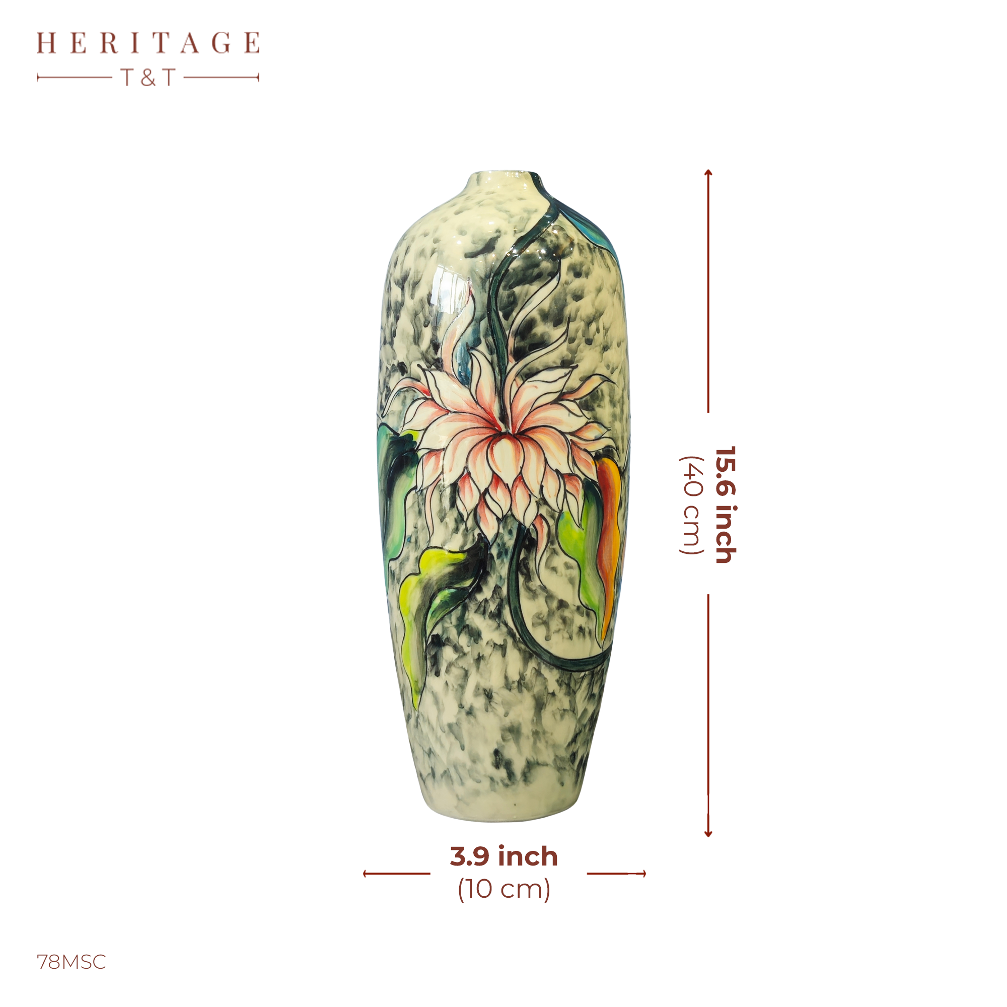 Handmade Mosaic Ceramic Vase – Artisan Design  – 40 cm (15.7 in) – Home Décor – Heritage T&T 3D Collection – Bat Trang Vietnam