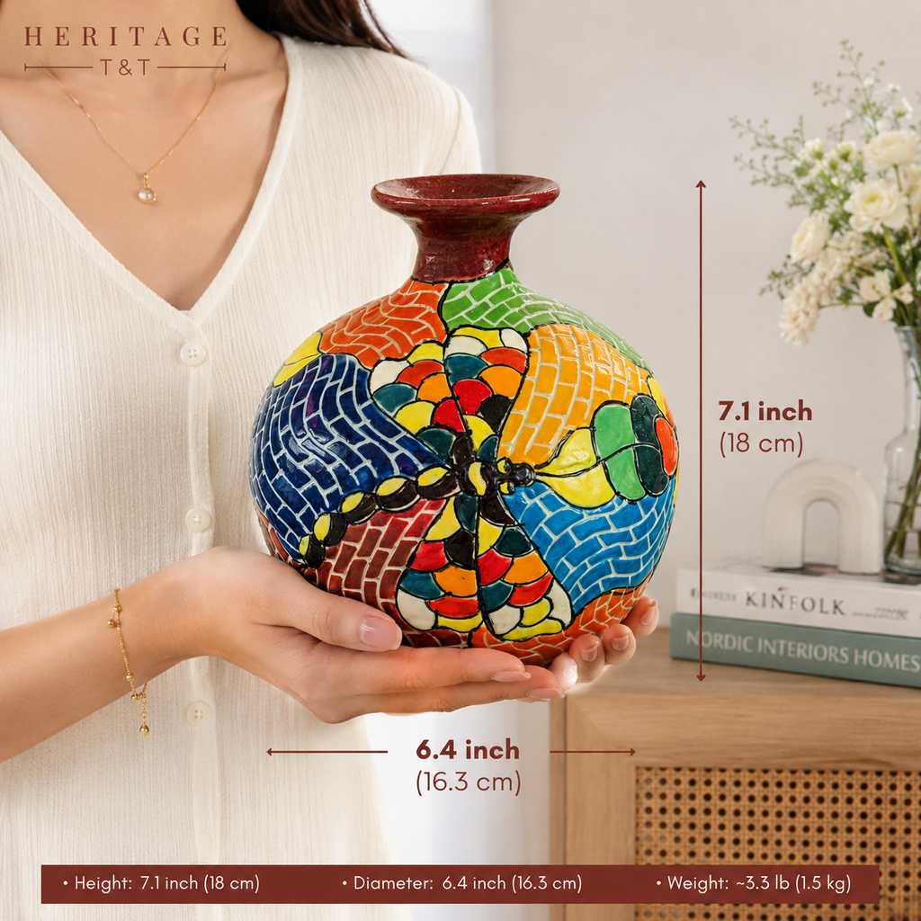 Handmade Mosaic Ceramic Vase – Dragonfly Design  – 18 cm (7.1 in) – Home Décor – Heritage T&T Mosaic Collection – Bat Trang Vietnam