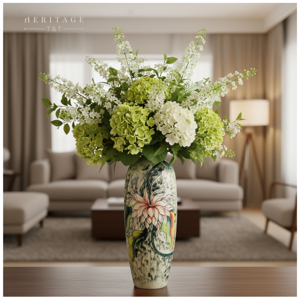 Handmade Mosaic Ceramic Vase – Artisan Design  – 40 cm (15.7 in) – Home Décor – Heritage T&T 3D Collection – Bat Trang Vietnam