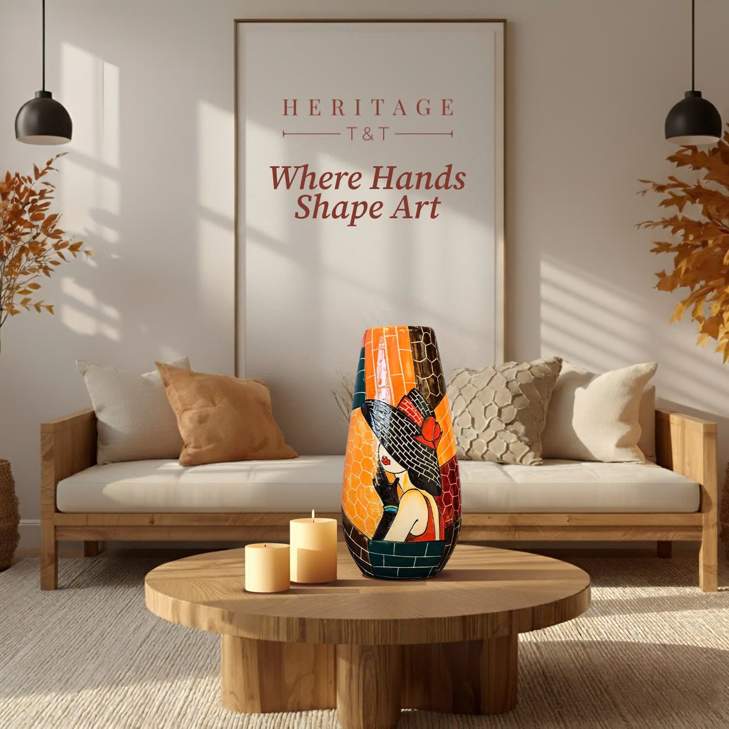 Handmade Mosaic Ceramic Vase – Lady Design  – 36.5 cm (14.4 in) – Home Décor – Heritage T&T Mosaic Collection – Bat Trang Vietnam